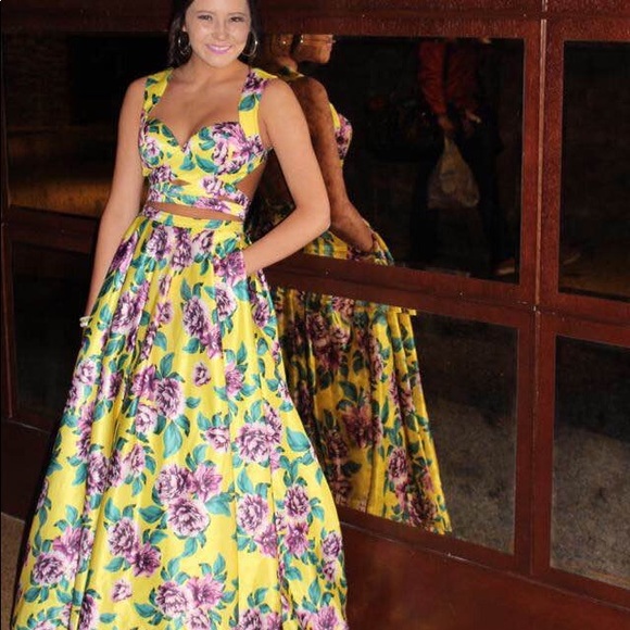 Rachel Allan yellow & purple Floral dress. Size 4 - Picture 2 of 3